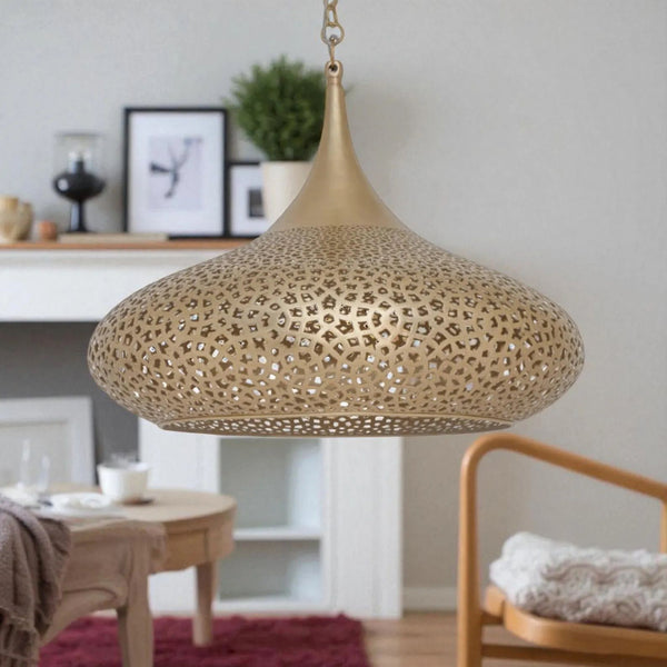 Handcrafted Brass Pendant Light – Moroccan Engraved Ceiling Lamp