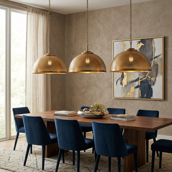 Handcrafted Brass Dome Pendant Light – Moroccan Engraved Ceiling Lamp
