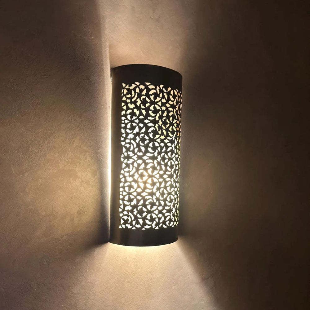 Handcrafted Cylindrical Brass Wall Sconce – Moroccan Filigree Light - Northgrove Partners