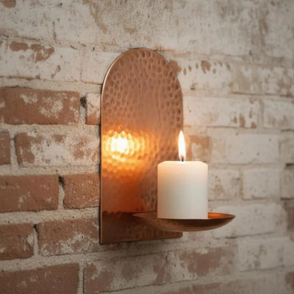 Handcrafted Copper Wall Candle Sconce – Moroccan Hammered Holder