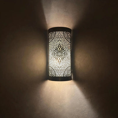 Handcrafted Cylindrical Brass Wall Sconce – Moroccan Filigree Light