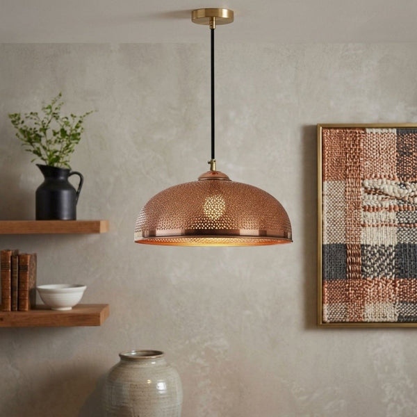 Handcrafted Hammered Copper Dome Pendant Light – Moroccan Ceiling Lamp
