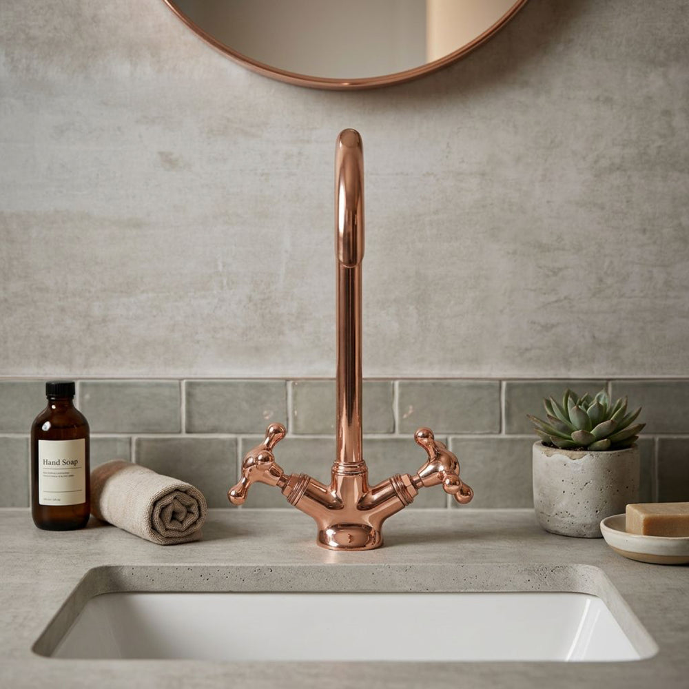 Copper Gooseneck Bathroom Faucet – Solid Brass Basin Tap - Northgrove Partners
