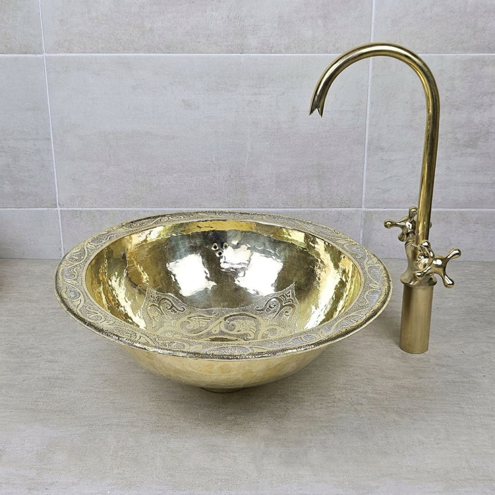 Engraved Brass Bathroom Sink – Round Undermount Basin - Northgrove Partners