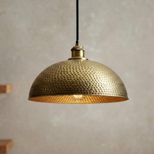 Handcrafted Hammered Brass Pendant Light – Industrial Rustic Ceiling Lamp