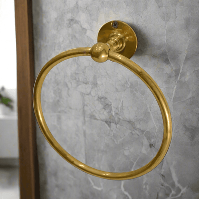 Brass Bathroom Ring Towel Rack - Unlacquered Solid Brass