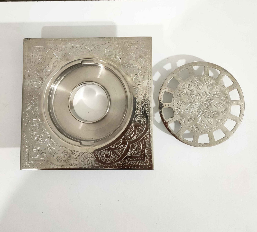 Engraved Silver Floor drain - Unlacquered Solid Brass - Northgrove Partners