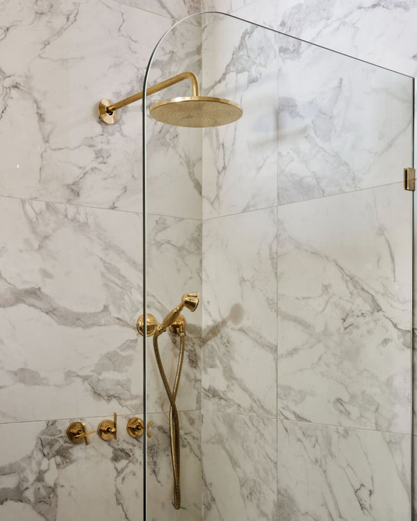 Unlacquered Brass Shower Set — Faucet, Handheld & Rainfall Head