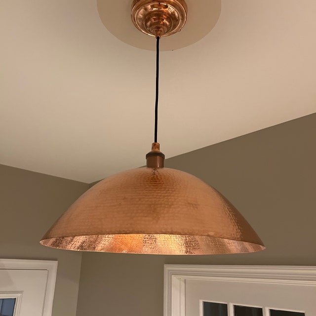 Hammered Copper Dome Pendant Light — Solid Copper Moroccan Ceiling Lamp