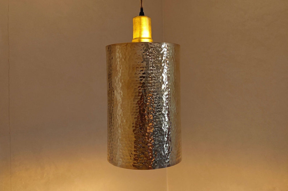 Unlacquered Brass Cylindric Pendant Light