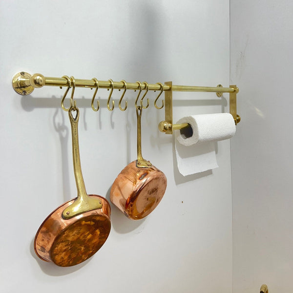 Unlacquered Brass Pot Rack With Tissue Holder - Unlacquered Solid Brass