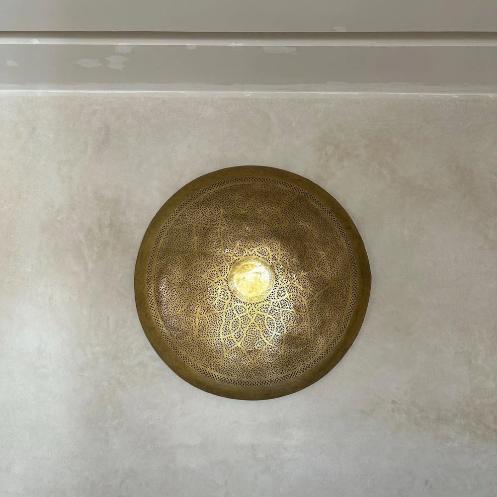 Handcrafted Round Brass Wall Light – Moroccan Engraved Sconce - Northgrove Partners