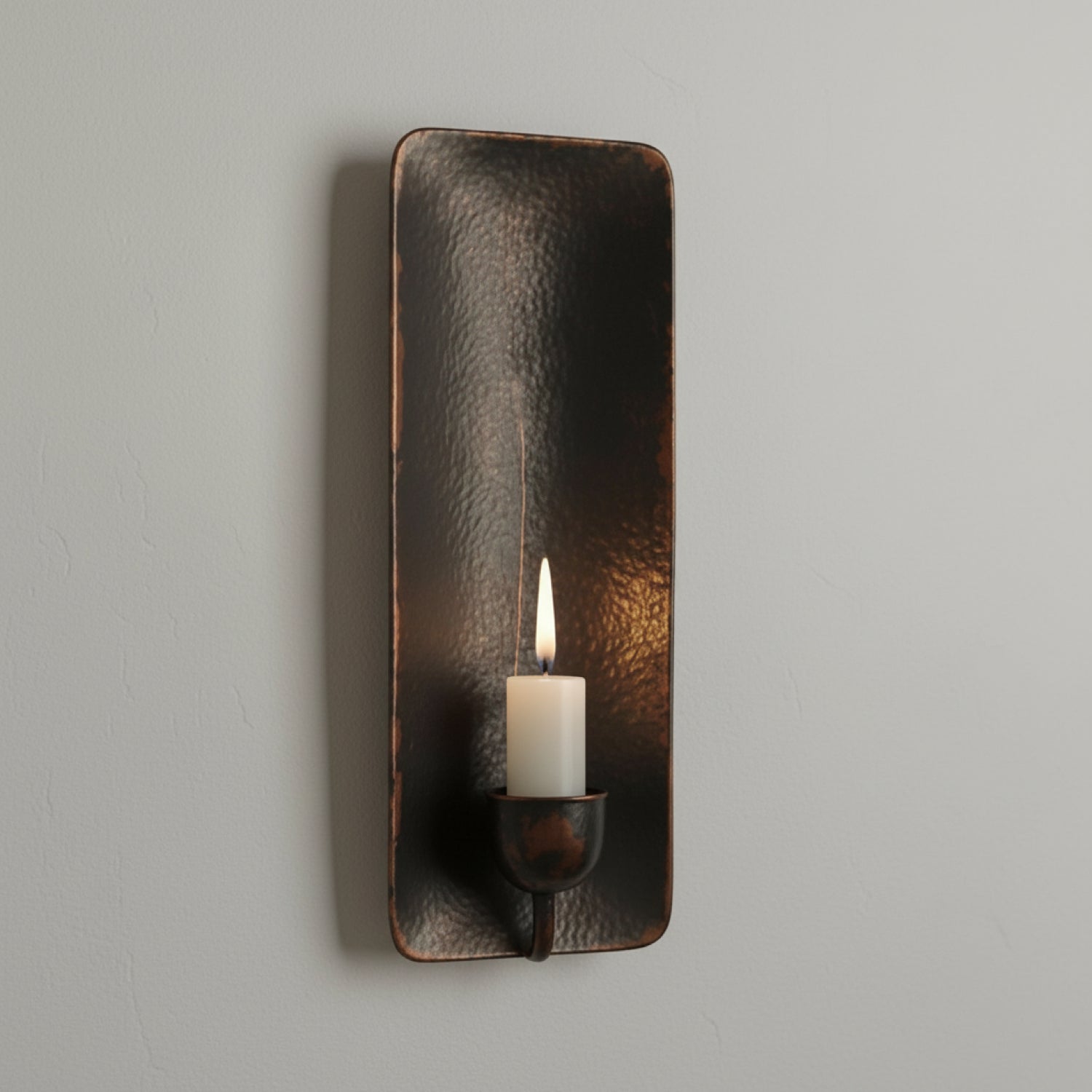 Handcrafted Aged Copper Wall Candle Sconce – Moroccan Artisan Holder