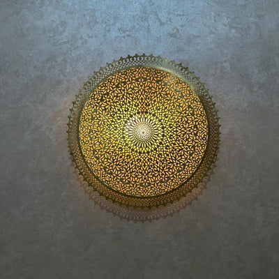 Handcrafted Round Brass Wall Light – Moroccan Engraved Sconce - Northgrove Partners
