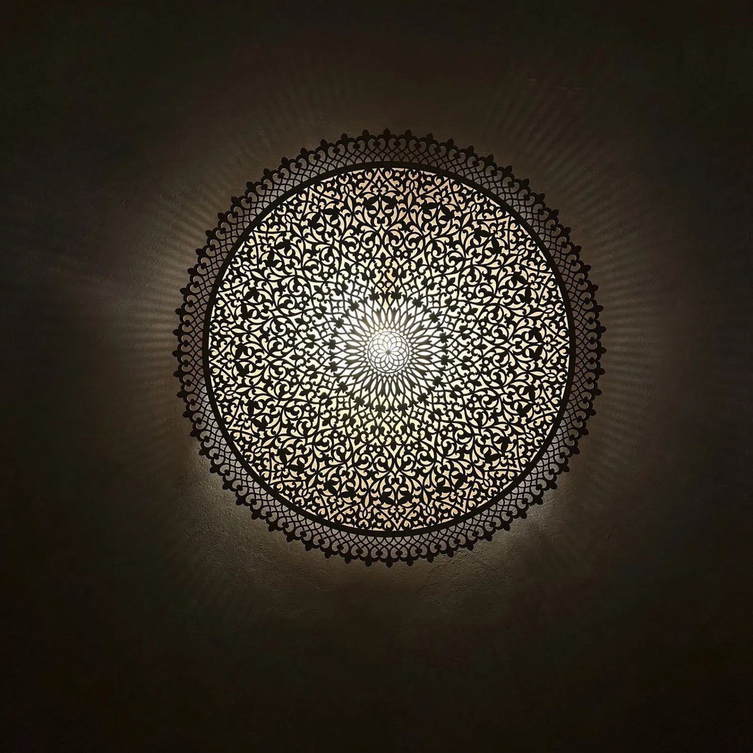 Handcrafted Round Brass Wall Light – Moroccan Engraved Sconce