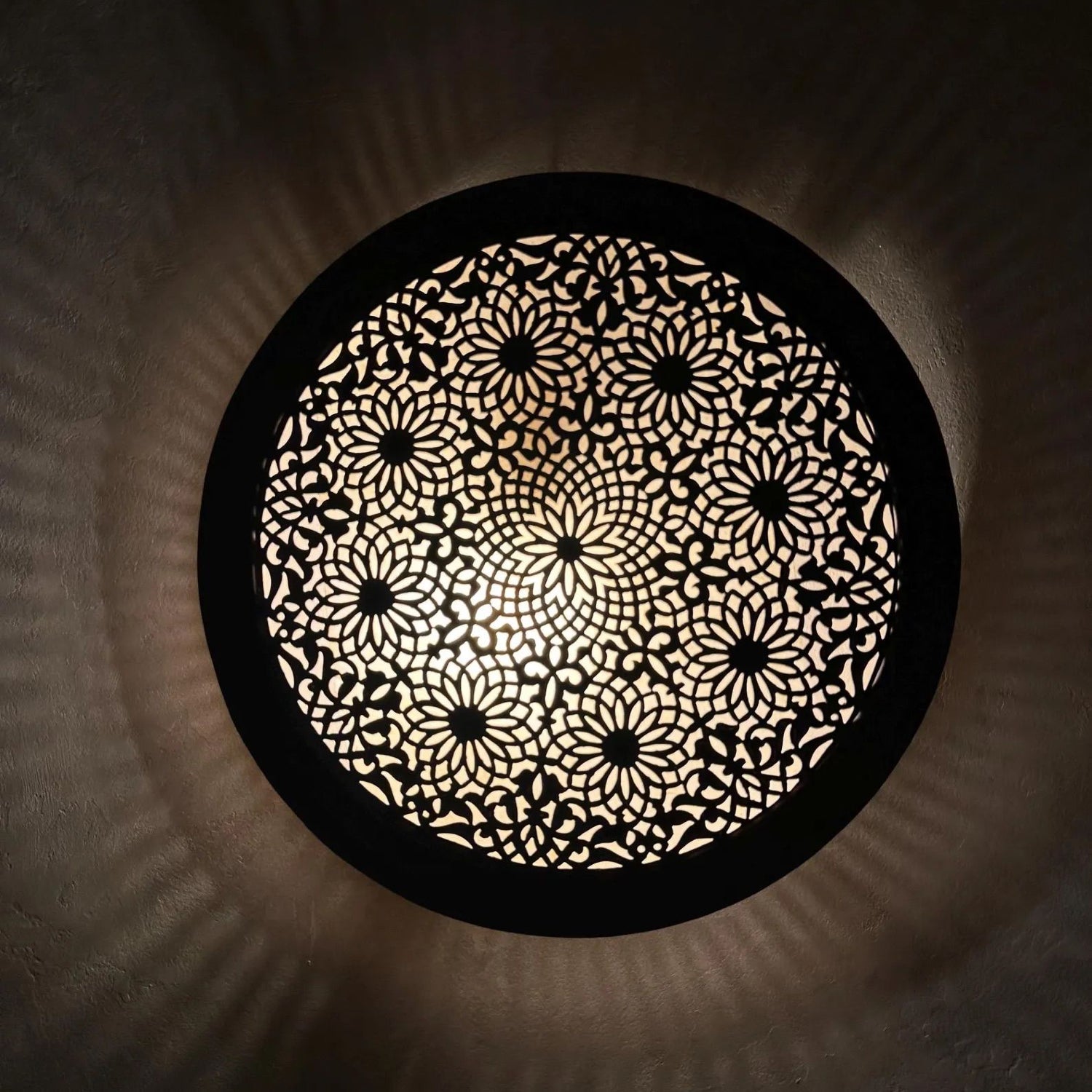 Handcrafted Round Brass Sconce – Engraved Moroccan Wall Light