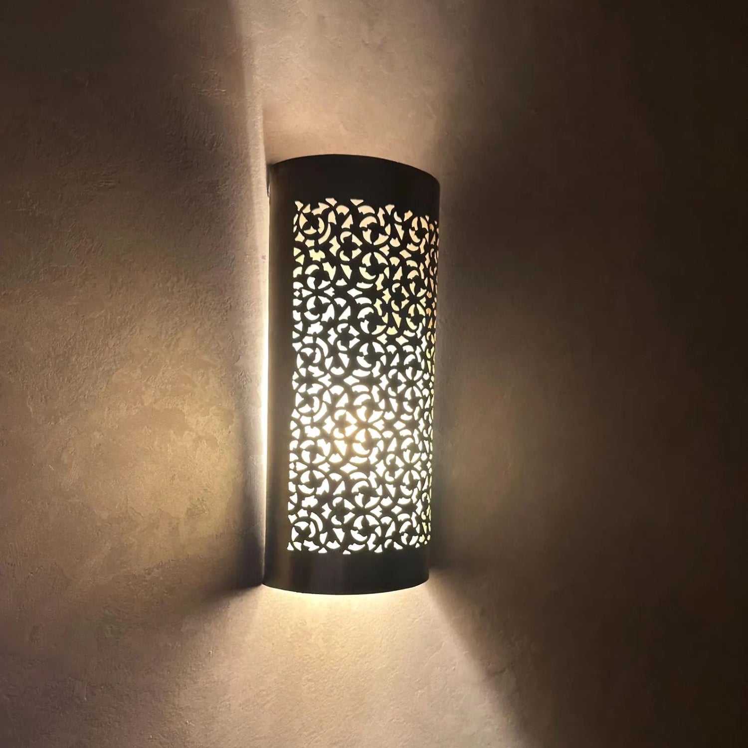 Handcrafted Cylindrical Brass Wall Sconce – Moroccan Filigree Light