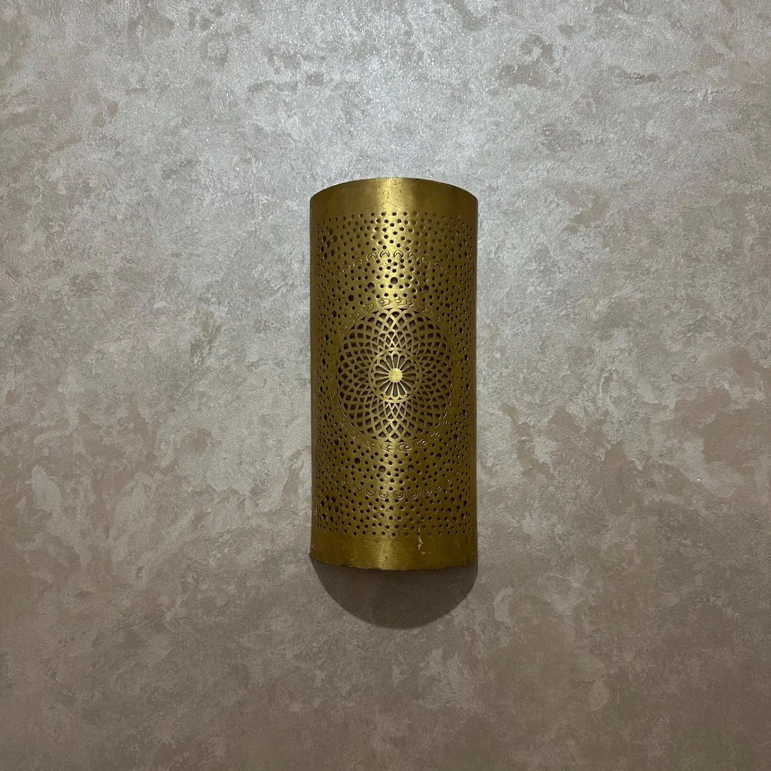 Handcrafted Cylindrical Brass Wall Lamp – Moroccan Filigree Sconce