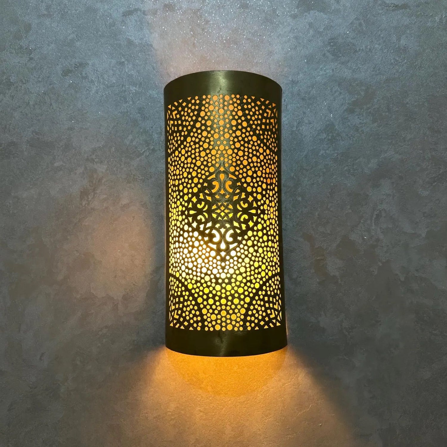 Handcrafted Cylindrical Brass Wall Sconce – Moroccan Filigree Light