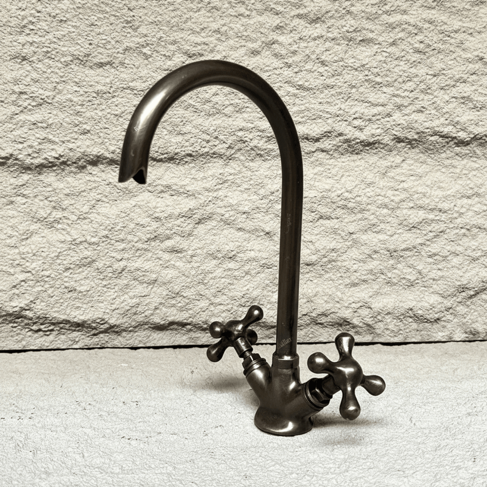 Solid Brass Aged Bronze Gooseneck Bathroom Faucet - Northgrove Partners