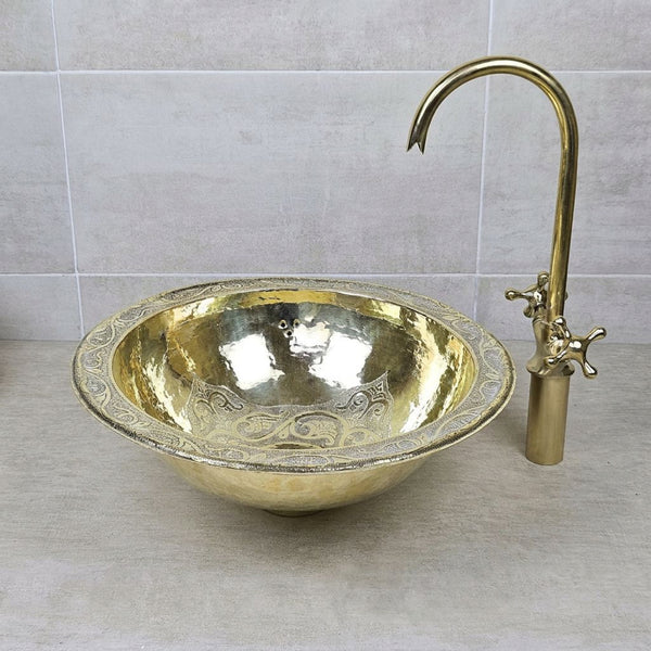 Engraved Brass Bathroom Sink – Round Undermount Basin