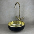 Hammered Brass Vessel Bathroom Sink – Black Round Basin - Northgrove Partners
