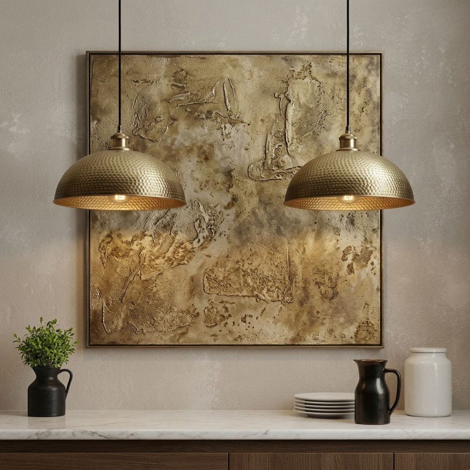 Handcrafted Hammered Brass Pendant Light – Industrial Rustic Ceiling Lamp - Northgrove Partners
