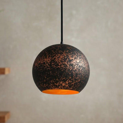 Handcrafted Copper Sphere Pendant Light – Dark Patina Ceiling Lamp