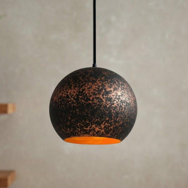 Handcrafted Copper Sphere Pendant Light – Dark Patina Ceiling Lamp