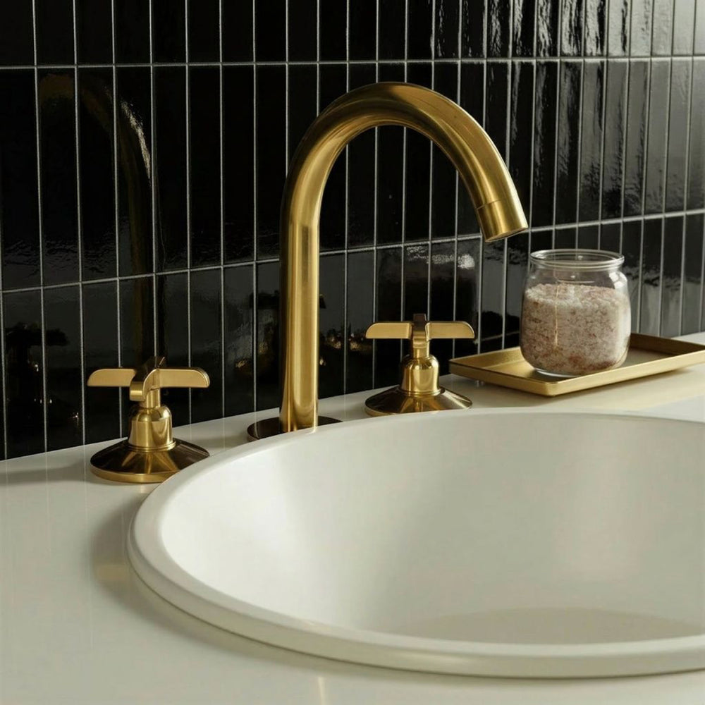 Handcrafted Widespread Brass Bathroom Faucet – Cross Handle Tap - Northgrove Partners