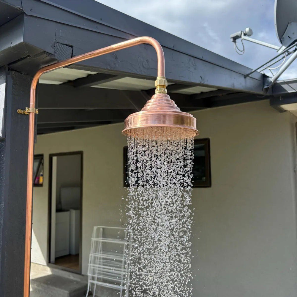Luxury Unlacquered Solid Copper Outdoor Shower with Rainfall Head - Northgrove Partners