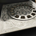 Engraved Silver Floor drain - Unlacquered Solid Brass - Northgrove Partners