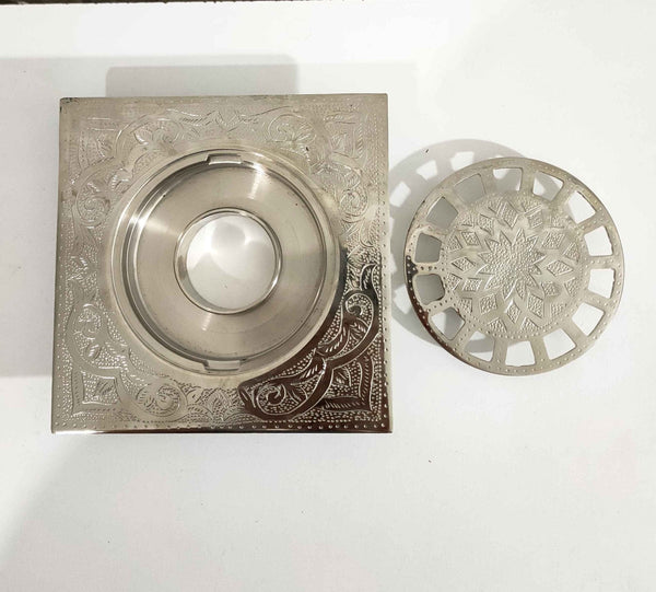 Engraved Silver Floor drain - Unlacquered Solid Brass