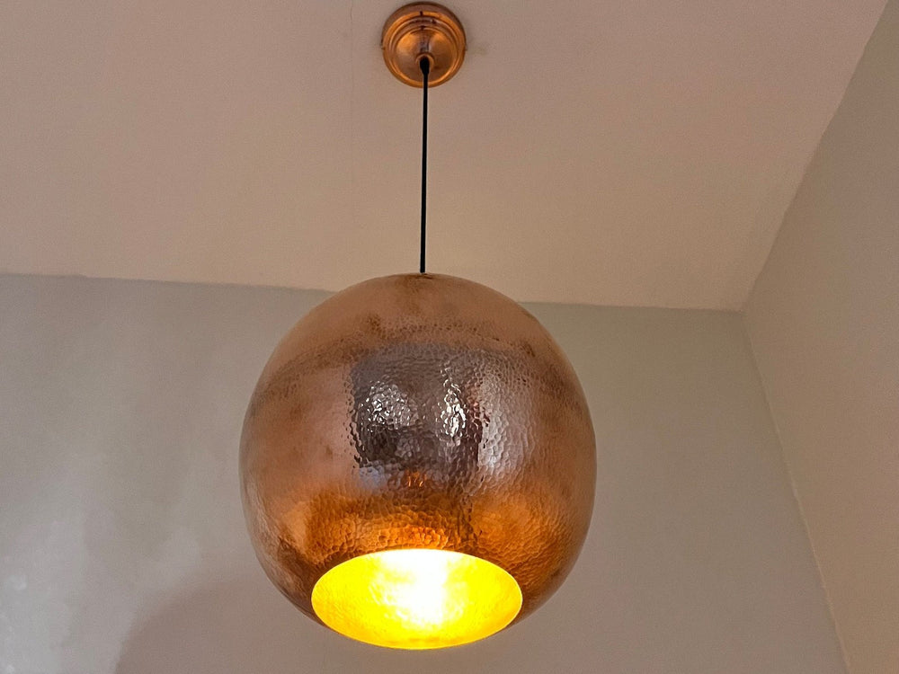 Hammered Copper Ball Pendant Light — Solid Copper Sphere Ceiling Lamp