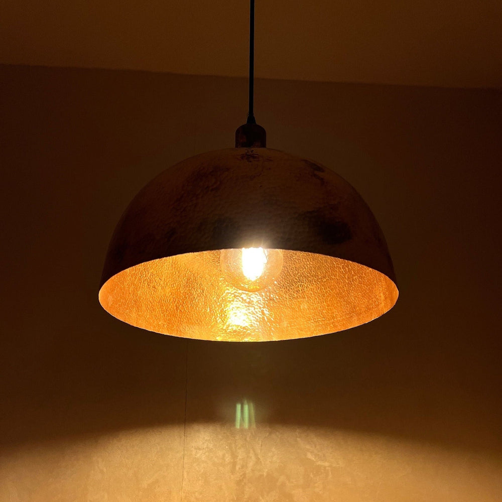 Hammered Solid Copper Half-Dome Pendant — Moroccan Artisan Ceiling Light