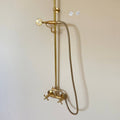 Unlacquered Brass Shower System — Rainfall Showerhead with Handheld - Northgrove Partners