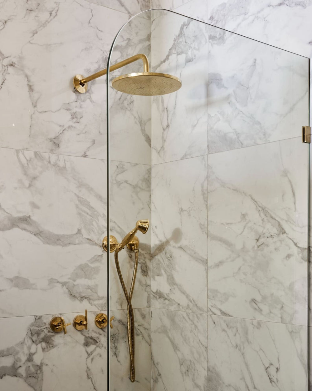 Unlacquered Brass Shower Set — Faucet, Handheld & Rainfall Head - Northgrove Partners