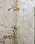 Unlacquered Brass Shower Set — Faucet, Handheld & Rainfall Head - Northgrove Partners