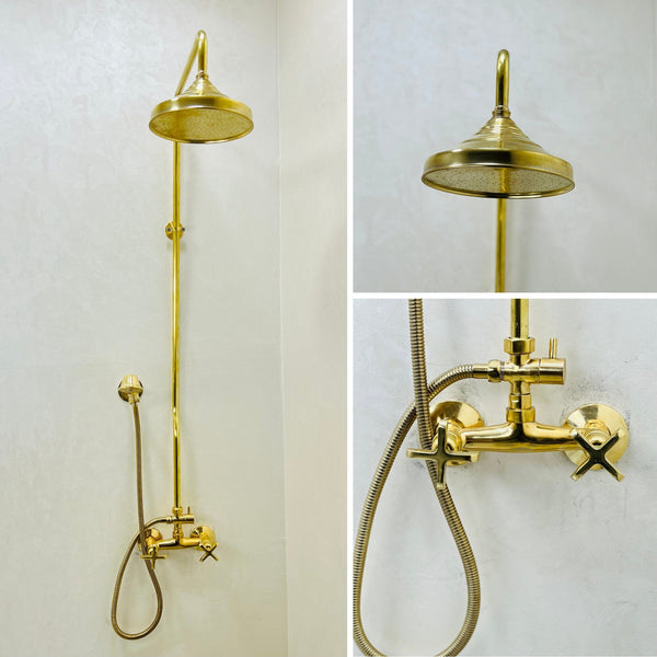Unlacquered Brass Rain Shower Set — Victorian Style