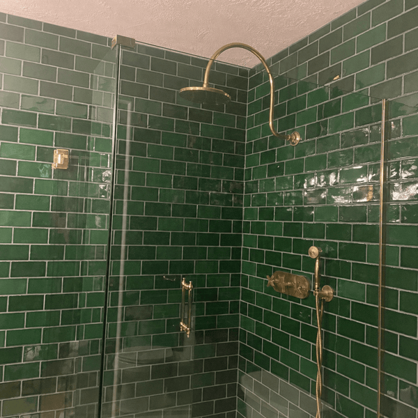 Unlacquered Brass Curved Shower System — Dome Showerhead