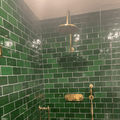 Unlacquered Brass Curved Shower System — Dome Showerhead - Northgrove Partners