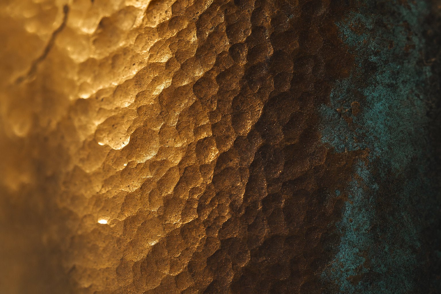 Close-up of unlacquered brass patina surface